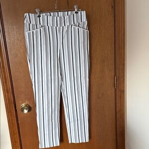 Chico's Black & White Vertical Stripe Pull-On Pants